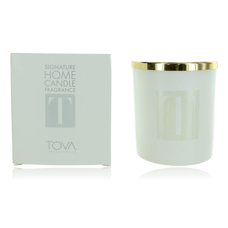 Tova Signature 8oz soy blend home candle with a simple glass jar and white wax, designed for elegant home decor.