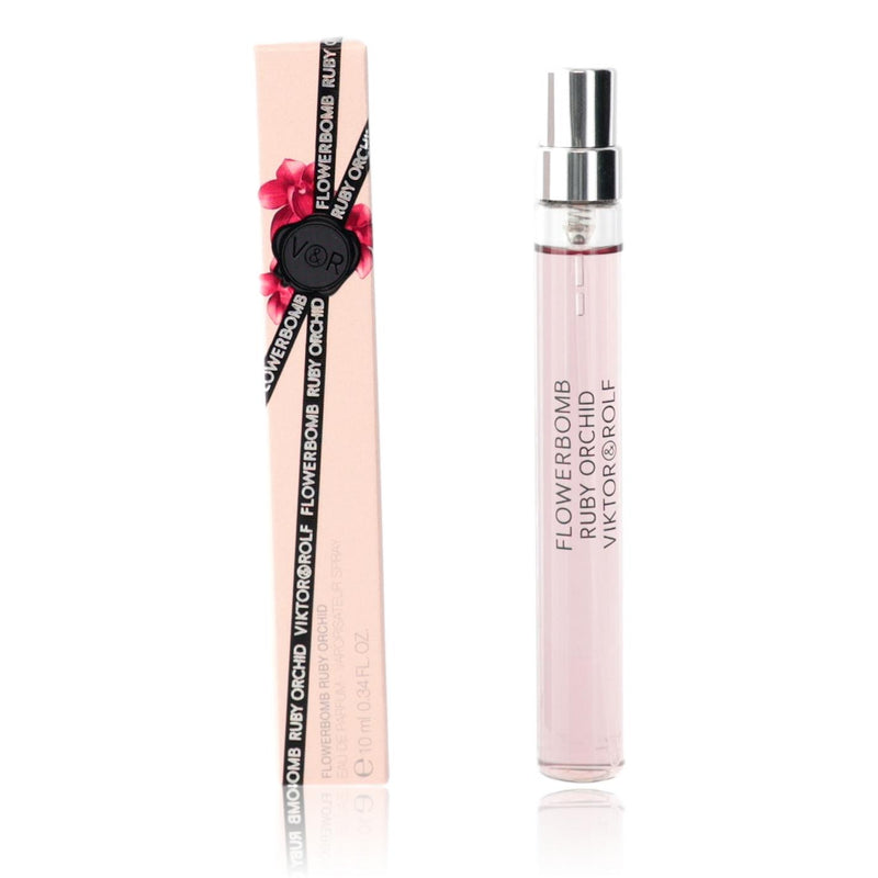 Viktor & Rolf Flowerbomb Ruby Orchid 0.34 oz women’s EDP spray bottle, elegant floral perfume with ruby accents.