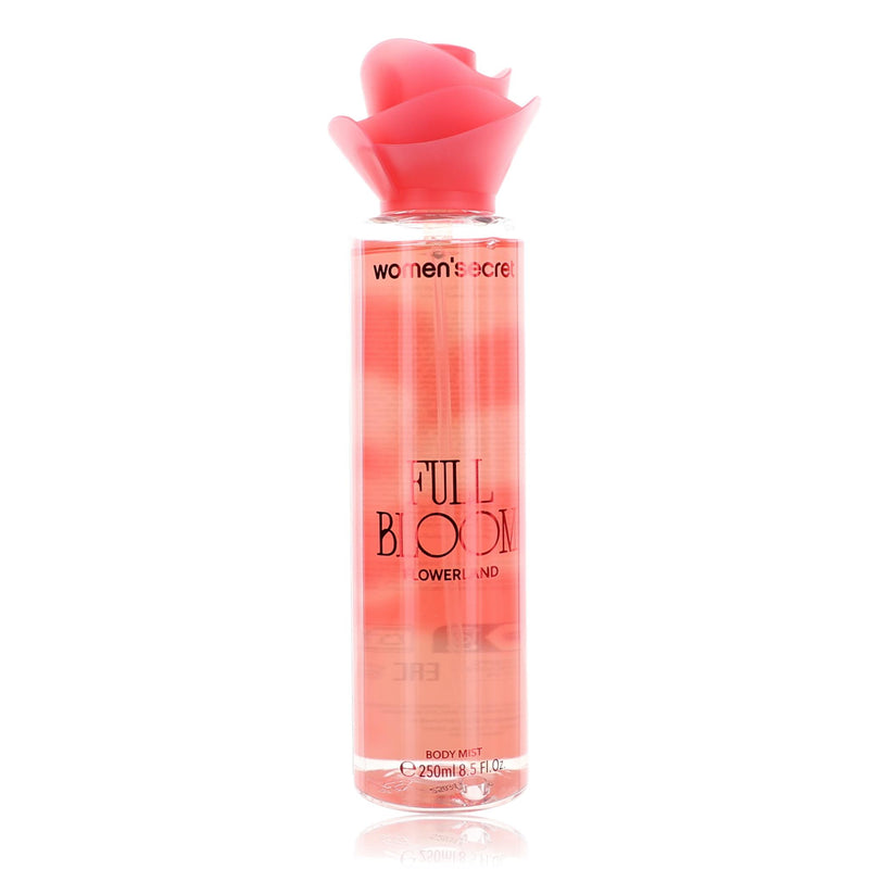 Women'Secret Flowerland Full Bloom body mist for women, 8.5 oz bottle with floral-themed packaging and spray nozzle.