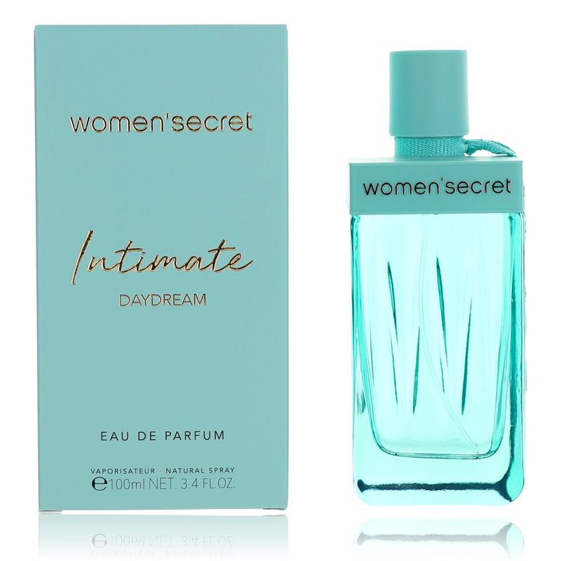 Women'Secret Intimate Daydream 3.4 oz women's EDP spray bottle with floral packaging, elegant design, and fragrance details.