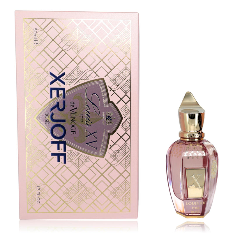 Xerjoff Louis XV 1722 Rose unisex parfum spray bottle, 1.7 oz, elegant glass container with floral-inspired design.