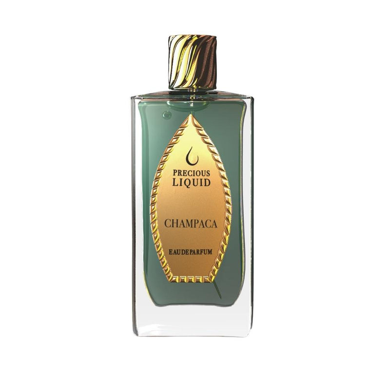 Champaca Precious Liquid perfume bottle from Online Warehouse, featuring a sleek 2.5 oz glass container and elegant design