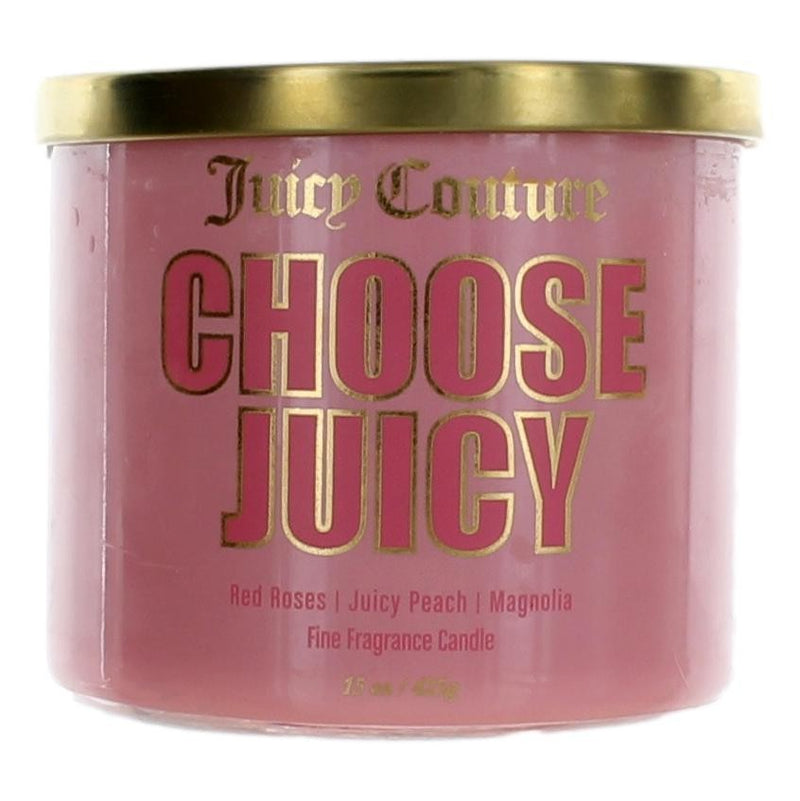 Juicy Couture 14.5 oz soy wax blend 3-wick candle with decorative jar for elegant home decor and ambient lighting.