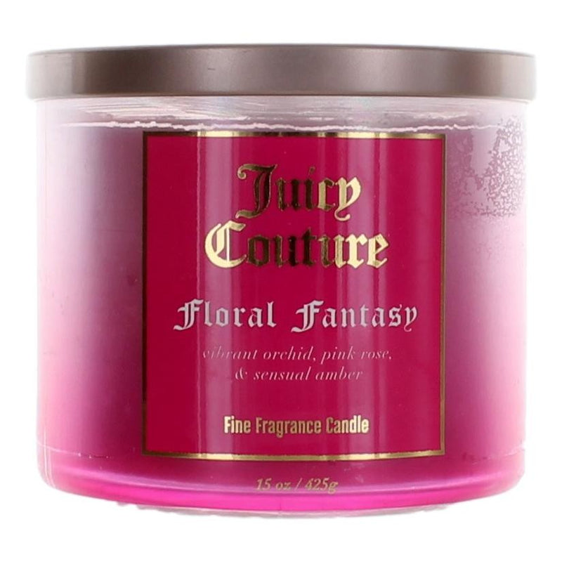 Juicy Couture Floral Fantasy 14.5 oz soy wax 3-wick candle with floral packaging and elegant design.