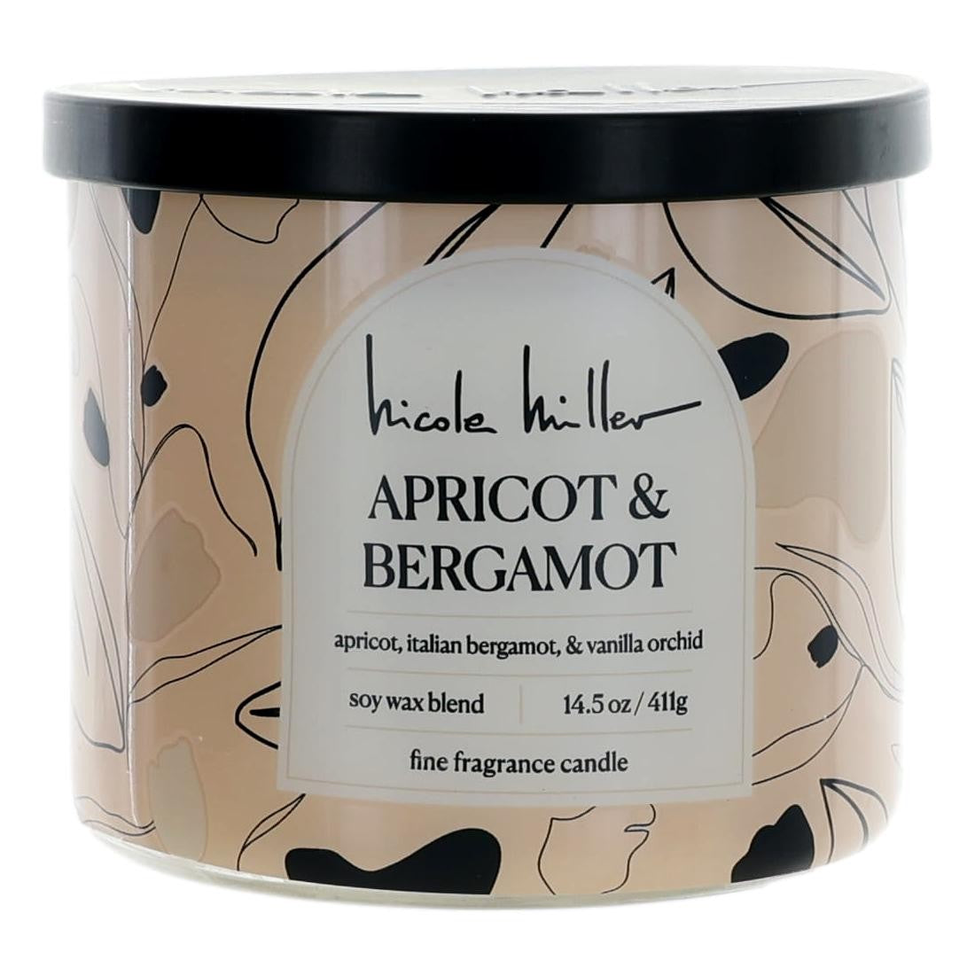 Nicole Miller 14.5 oz Soy Wax Blend 3 Wick Candle - Apricot & Bergamot - Pertinacia Perfume