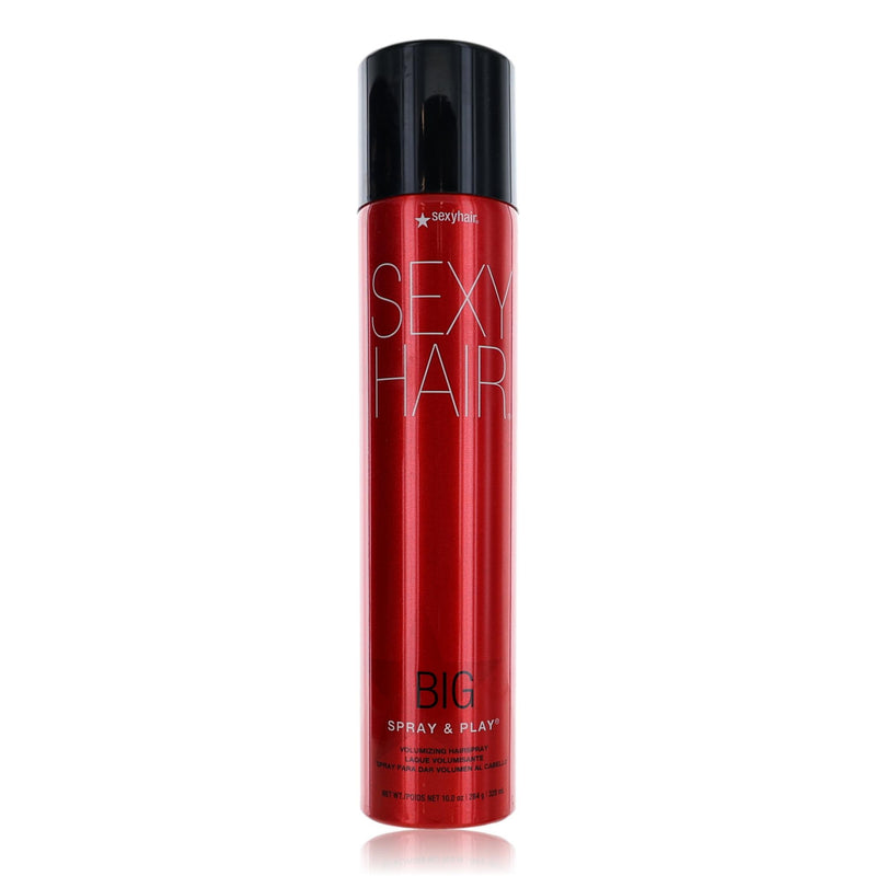 Sexy Hair Big Spray & Play 10 oz hairspray bottle, featuring a large spray nozzle and sleek packaging.
