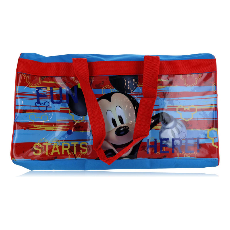 Disney Mickey Mouse duffle bag for kids, featuring classic Mickey design with handles and zipper closure, ideal for travel or sports.