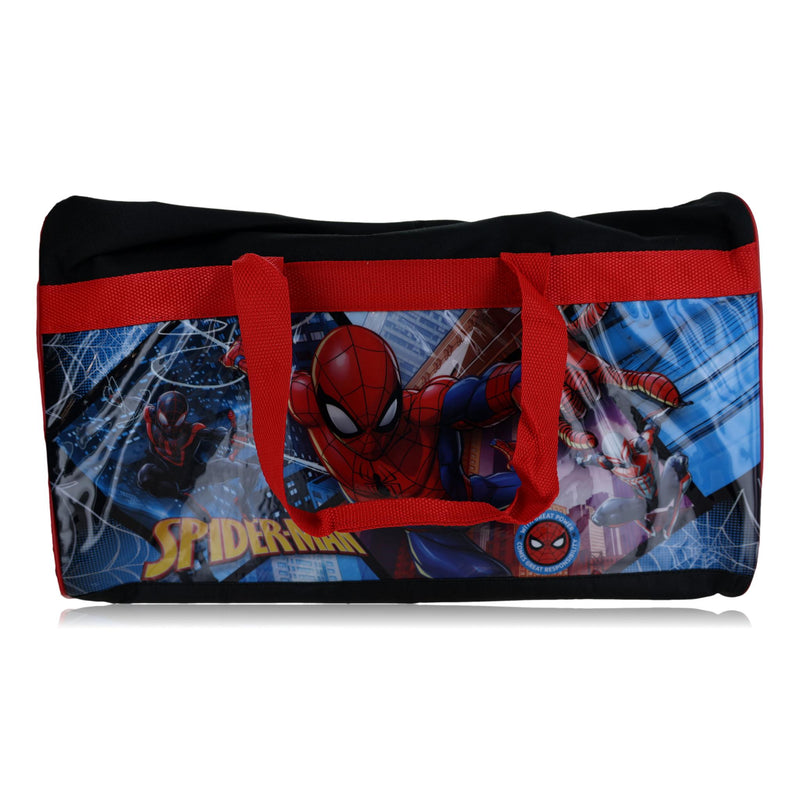 Marvel Spiderman duffle bag for kids featuring Spiderman graphic, durable fabric, and spacious design for travel or sports use.
