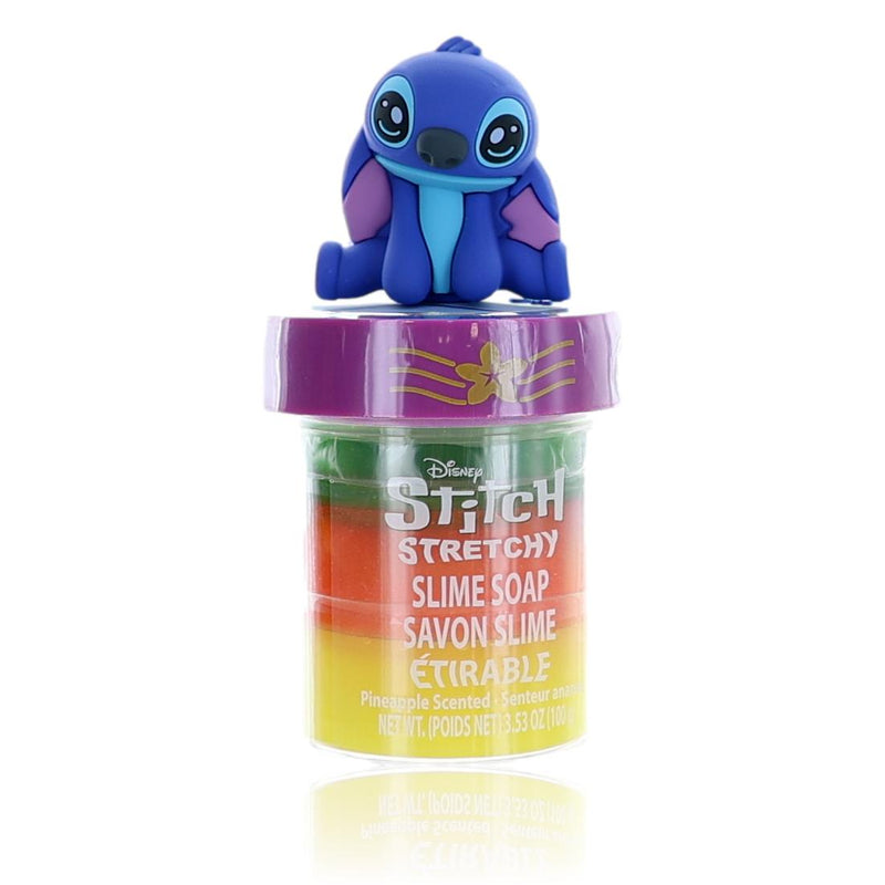 Disney Stitch stretchy slime soap for kids in a 3.5 oz container, featuring colorful, fun slime with Stitch character design.