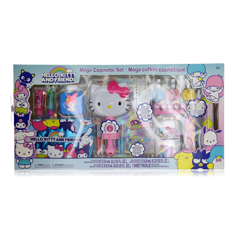 Hello Kitty & Friends mega cosmetic set for kids with colorful makeup and accessories, branded by Hello Kitty.