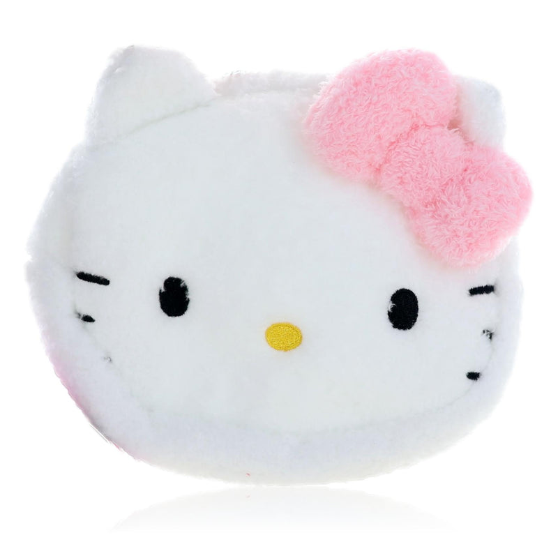 Cute Hello Kitty plush cosmetics bag by Sanrio for kids, featuring soft fabric and colorful Hello Kitty design.