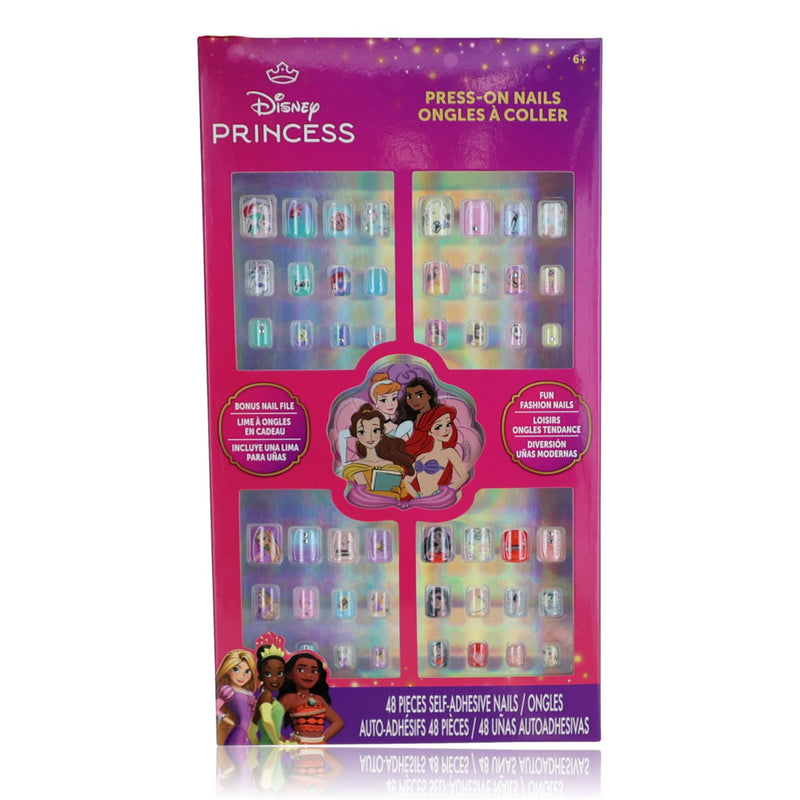 Disney Princess press-on nails set for kids with 48 colorful nail stickers featuring favorite Disney princess characters.