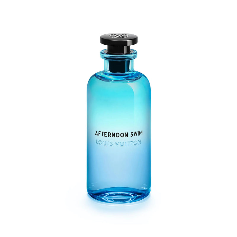 Louis Vuitton Afternoon Swim perfume decant sample in a clear vial with a black cap, featuring the brand label.