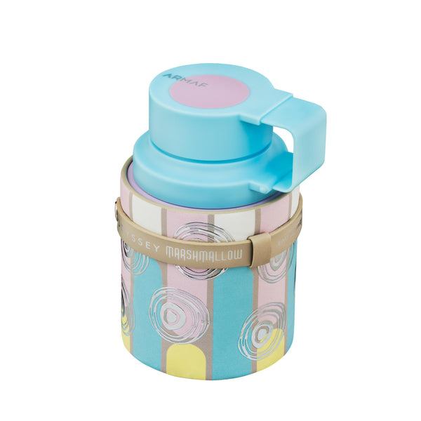 Odyssey Marshmallow 3.4oz EDP perfume by Armaf, featuring a sleek bottle with a soft, marshmallow scent design.