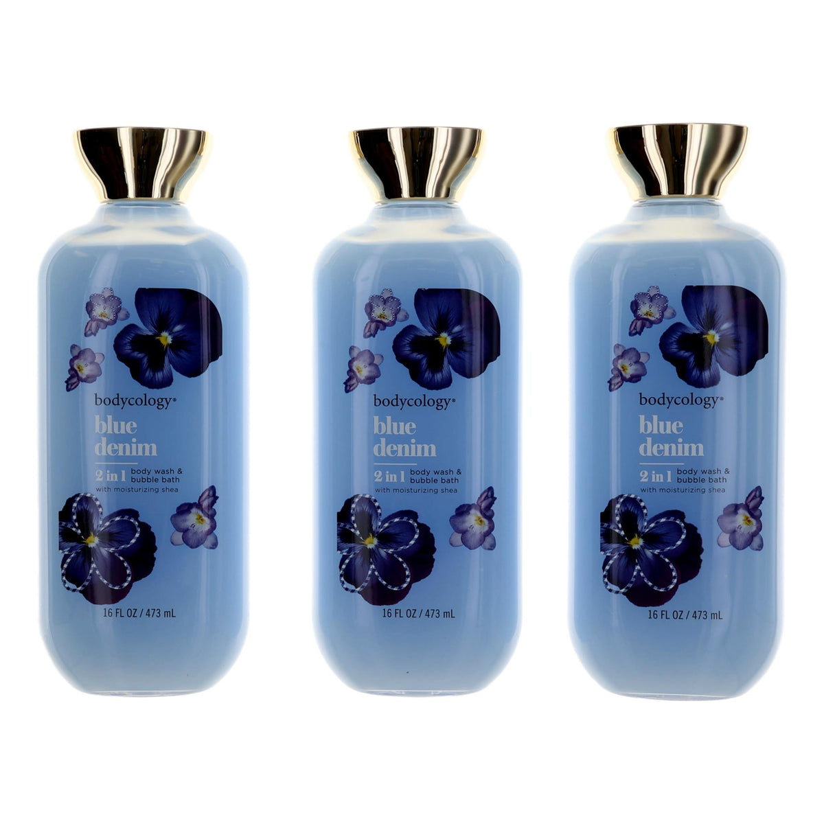 Blue Denim by Bodycology, 3 Pack 16oz 2 in 1 Body Wash & Bubble Bath women - Pertinacia Perfume