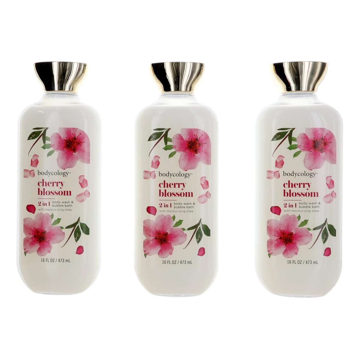 Cherry Blossom by Bodycology, 3 Pack 16oz 2 in 1 Body Wash & Bubble Bath women - Pertinacia Perfume