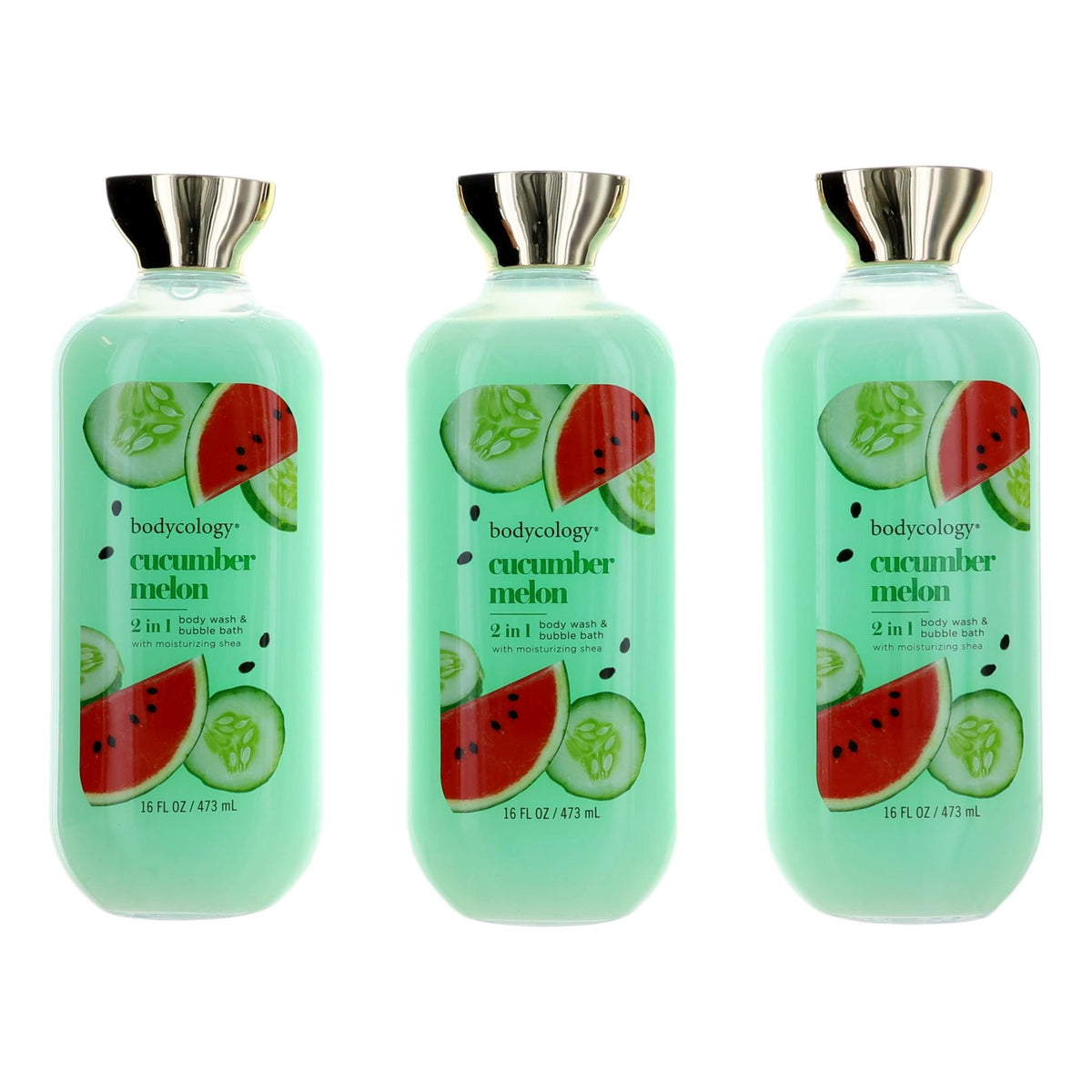 Cucumber Melon by Bodycology, 3 Pack 16oz 2 in 1 Body Wash & Bubble Bath women - Pertinacia Perfume