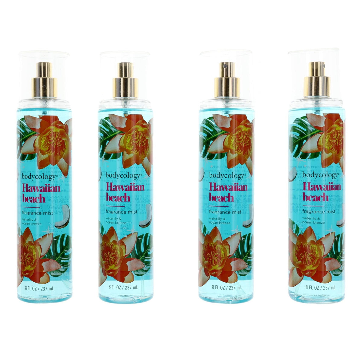 Hawaiian Beach by Bodycology, 4 Pack 8 oz Fragrance Mist for Women - Pertinacia Perfume