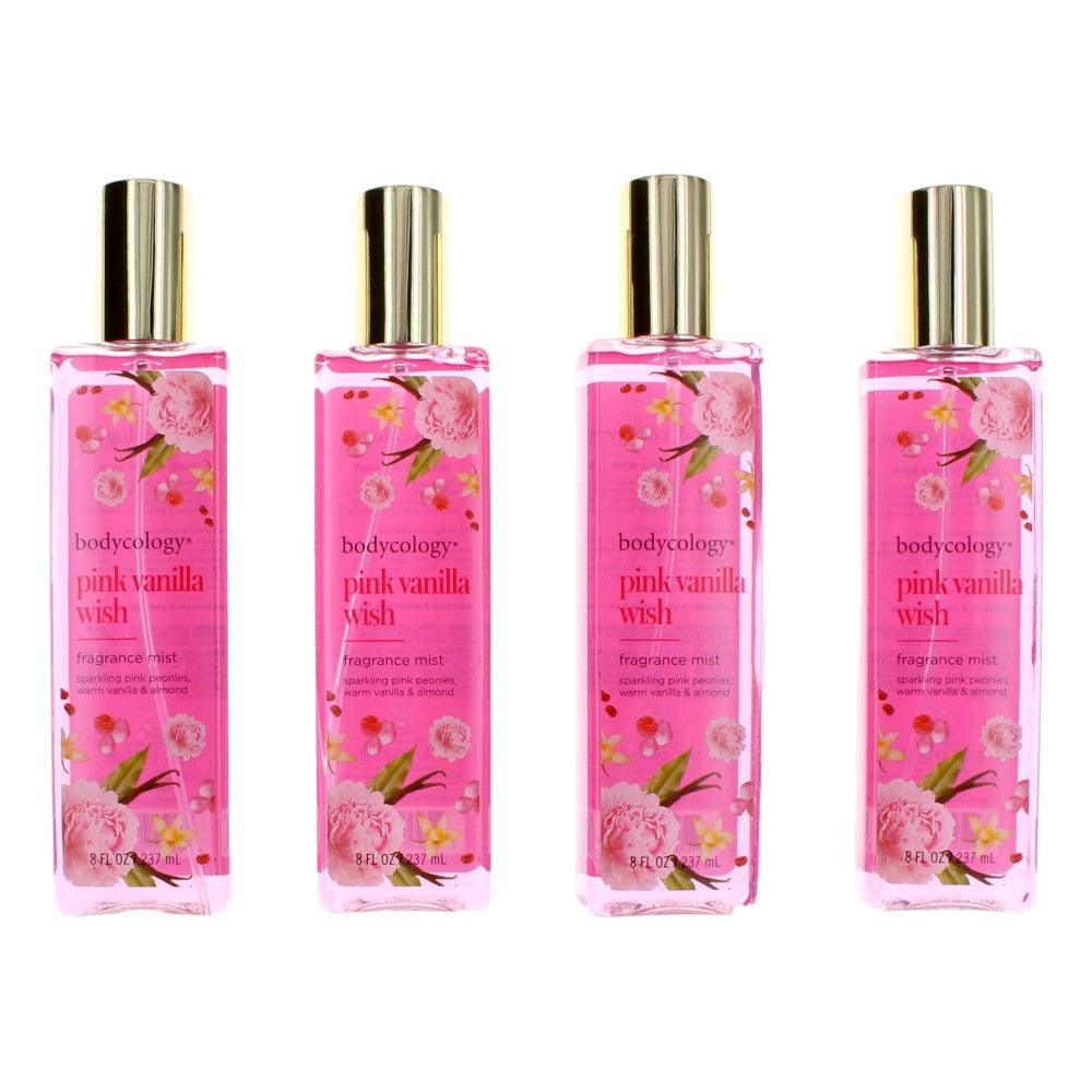 Pink Vanilla Wish by Bodycology, 4 Pack 8 oz Fragrance Mist for Women - Pertinacia Perfume
