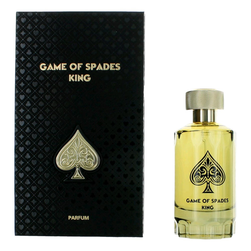 Jo Milano Game of Spades King unisex 3.4 oz EDP spray bottle with sleek packaging and elegant design.