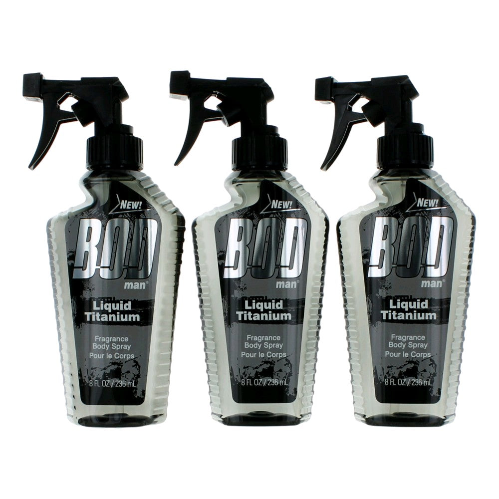 Bod Man Liquid Titanium by Parfums De Coeur, 3 Pack 8oz Fragrance Body Spray men - Pertinacia Perfume