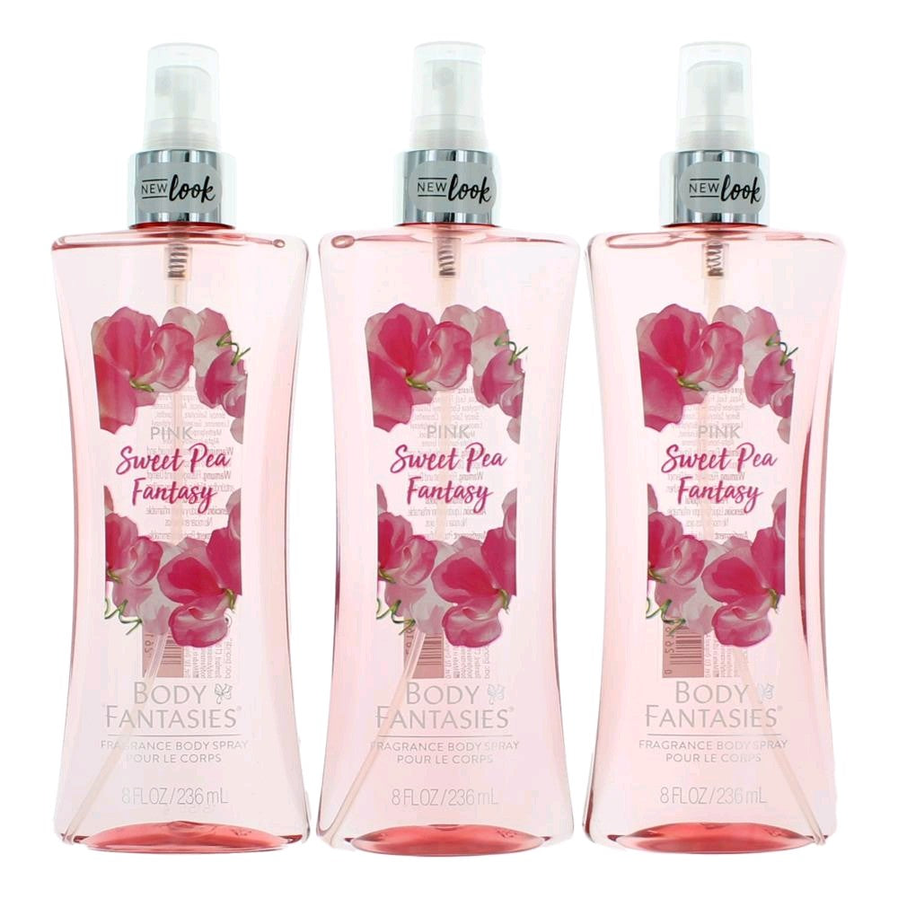 Pink Sweet Pea Fantasy by Body Fantasies, 3 Pack 8oz Fragrance Body Spray women - Pertinacia Perfume