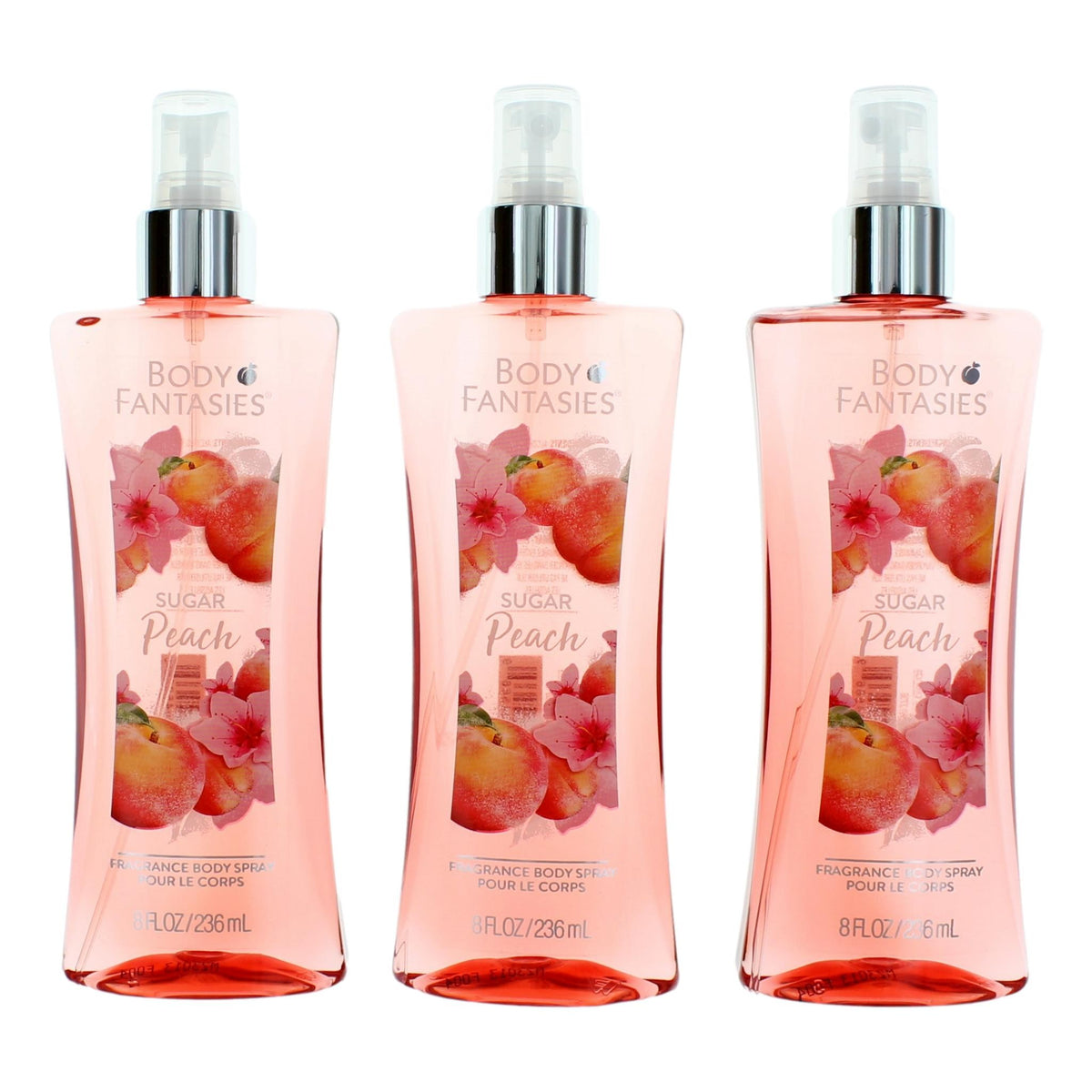 Sugar Peach by Body Fantasies, 3 Pack 8 oz Fragrance Body Spray women - Pertinacia Perfume