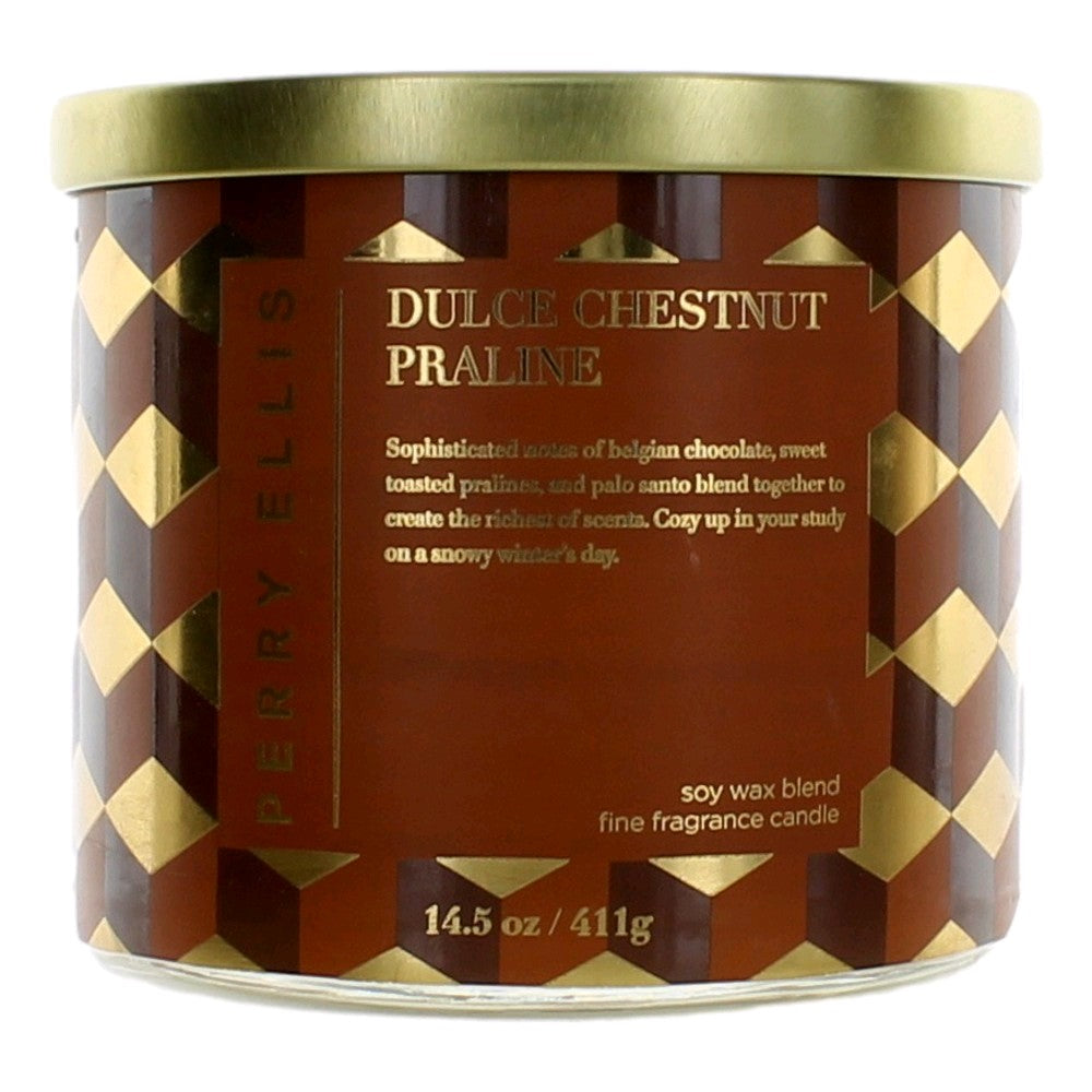 Perry Ellis 14.5oz Soy Wax Blend 3 Wick Candle - Dulce Chestnut Praline - Pertinacia Perfume
