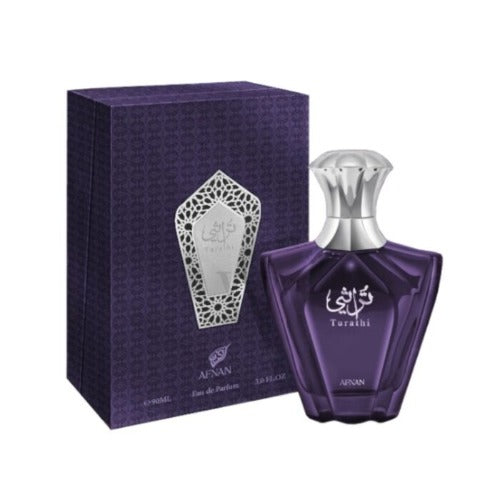 Afnan Turathi Blue Eau De Parfum bottle from Pertinacia Perfume, 3 oz, with sleek blue packaging and elegant design.