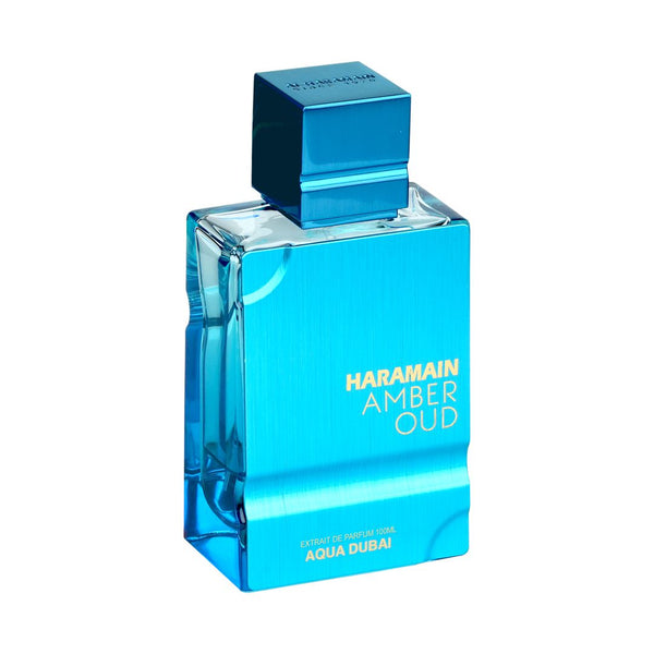 Al Haramain Amber Oud Aqua Dubai perfume bottle, 2.5 oz, with elegant packaging and golden accents, showcasing the luxurious fragrance.