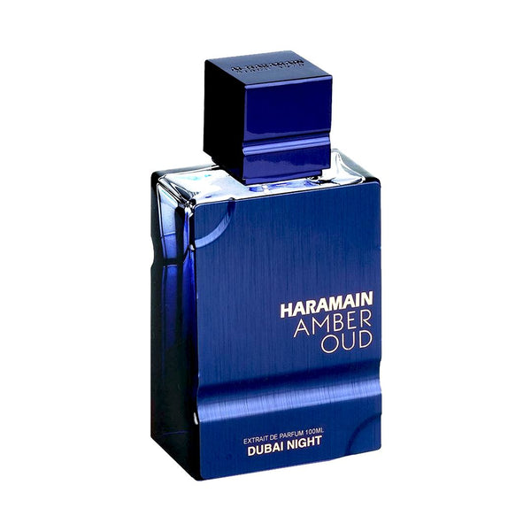 Al Haramain Amber Oud Dubai Nights perfume bottle, 2.5 oz, with elegant packaging and golden accents, showcasing luxurious fragrance.