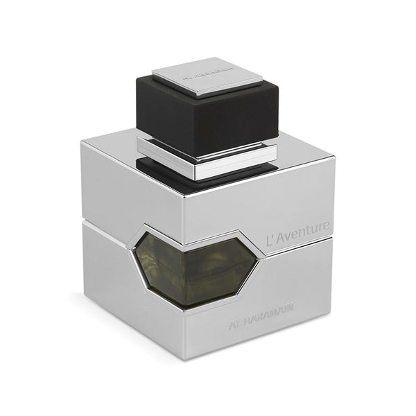 Al Haramain L'Aventure Eau De Parfum spray for men by Pertinacia Perfume, 3.3 oz bottle with sleek packaging.