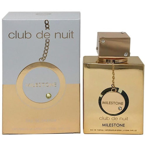 Armaf Club De Nuit Milestone Eau De Parfum 3.6 oz bottle with sleek design, displayed on a neutral background.
