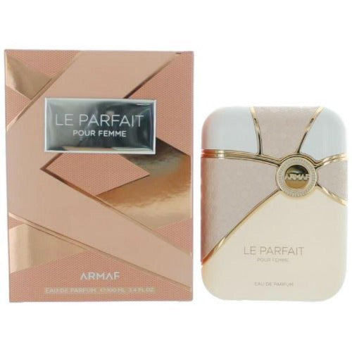 Armaf Le Parfait Eau De Parfum bottle by Pertinacia Perfume, 3.4 oz, with elegant packaging and stylish design.