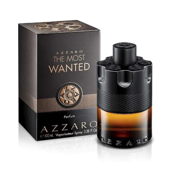 Azzaro The Most Wanted Parfum 3.4oz bottle, elegant fragrance bottle by Pertinacia Perfume with a sleek design and gold accents.