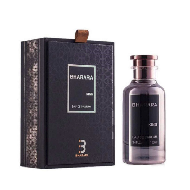 Bharara King Eau De Parfum bottle by Pertinacia Perfume, 3.4oz with elegant packaging and sleek design.