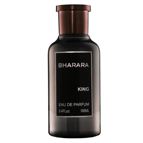Bharara King Eau De Parfum by Pertinacia Perfume, 3.4oz bottle with elegant design and gold accents.