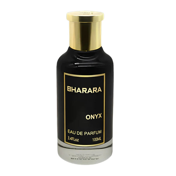 Bharara Onix 3.4oz perfume by Pertinacia, elegant glass bottle with a sleek design, showcasing the Bharara fragrance.