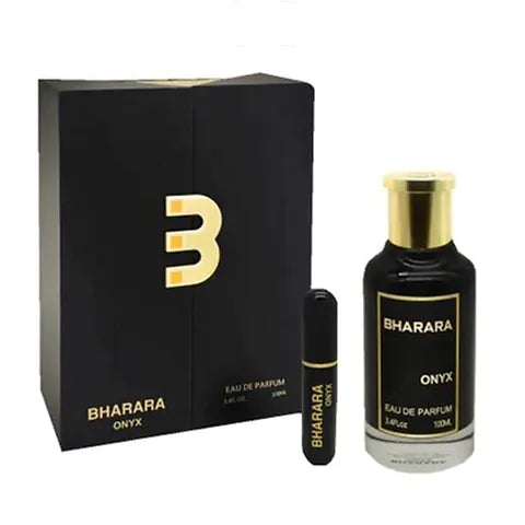 Bharara Onix 3.4oz EDP perfume by Pertinacia Perfume featuring a sleek glass bottle with a modern design.