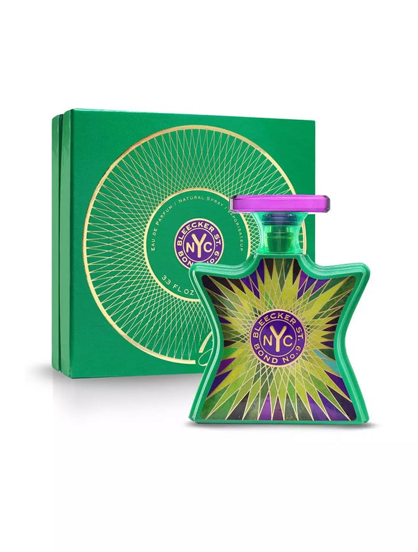 Bond No. 9 Bleecker Street 3.3 oz perfume bottle by Pertinacia Perfume with elegant packaging and branding.