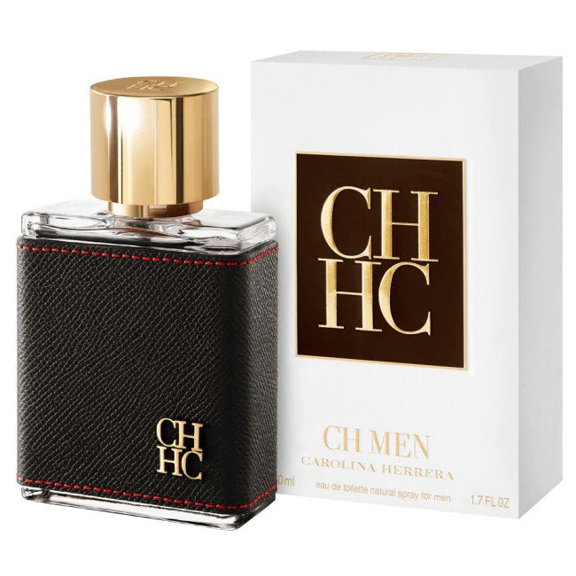 Carolina Herrera CH men's Eau de Toilette spray bottle, 3.4 oz, with sleek design and brand logo visible.