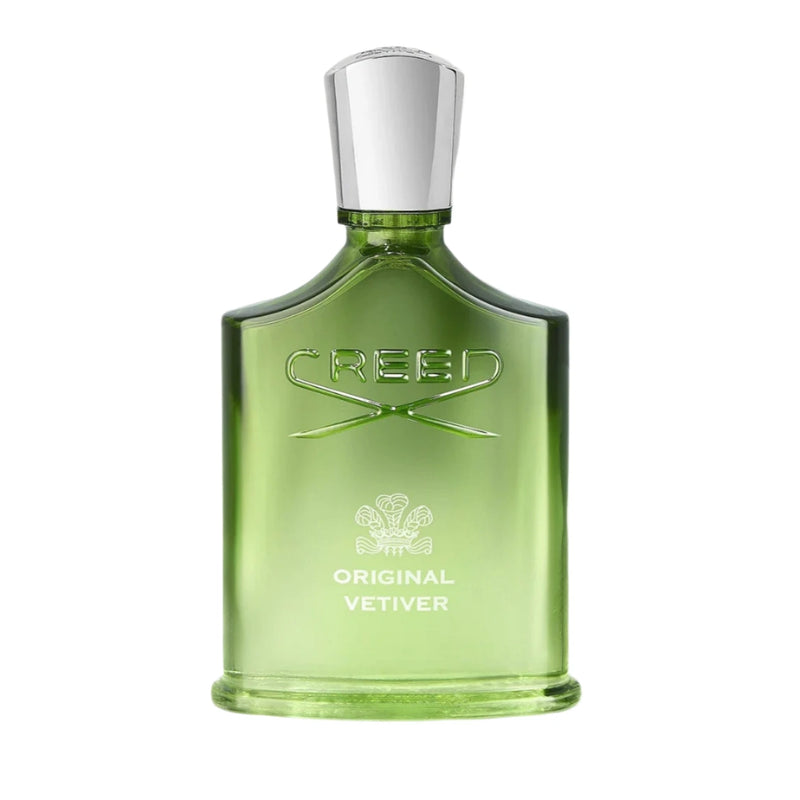 Original Vetiver by Creed unisex Eau de Parfum spray, 3.3 oz, featuring fresh, earthy vetiver notes in a sleek perfume bottle.