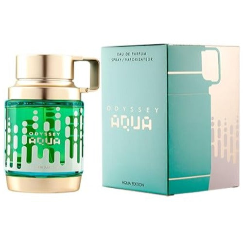 3ml Armaf Odyssey Aqua Eau De Parfum decant sample by Pertinacia LLC, showing the small perfume vial on a white background.