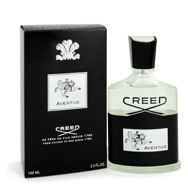 Decant sample of Aventus by Creed Eau De Parfum spray for men, 3ml, displayed in a clear container with branding.