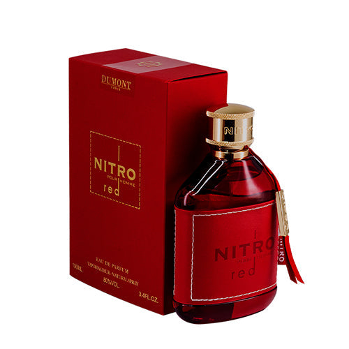 Pertinacia LLC Dumont Nitro Red Eau De Parfum decant sample in a 3ml vial, showcasing the elegant perfume bottle and branding.