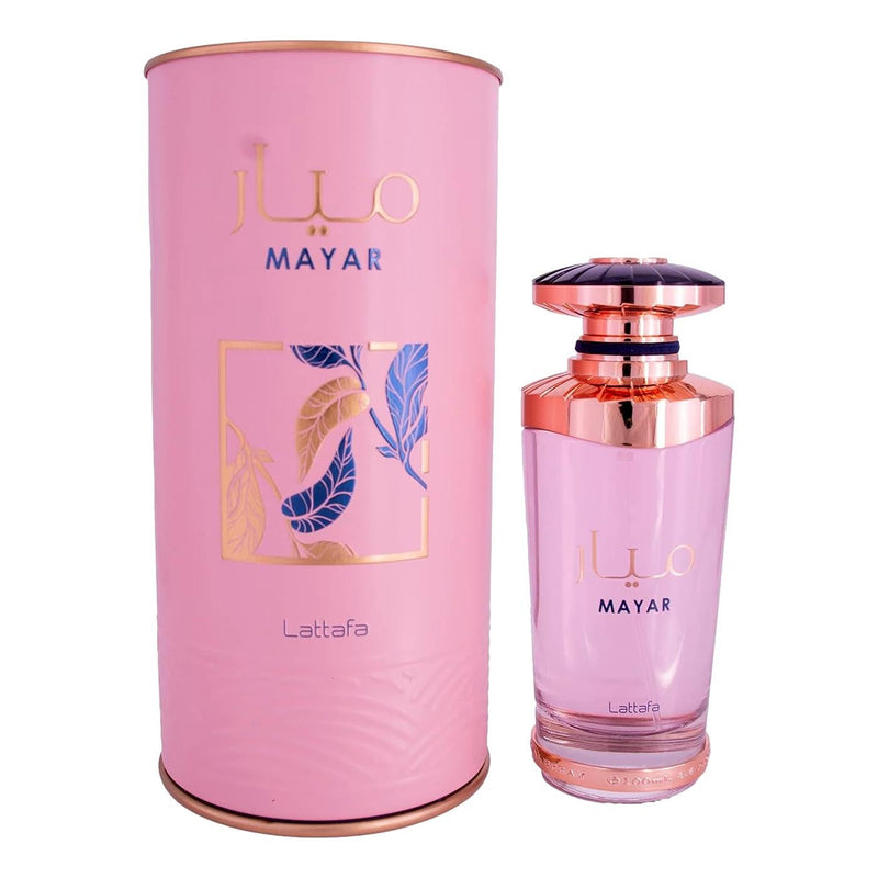 Decant sample of Mayar by Lattafa Eau De Parfum spray for women, 3ml, in a clear glass bottle with a silver cap.