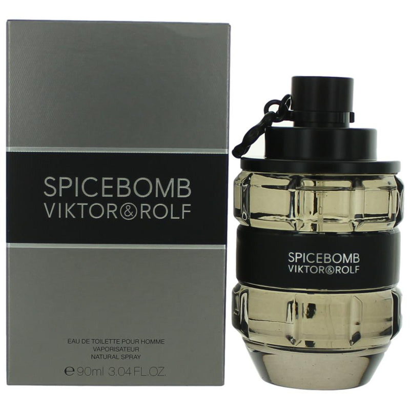 3ml Spicebomb by Viktor & Rolf Eau De Toilette decant sample in a clear vial, featuring the iconic fragrance bottle and branding.