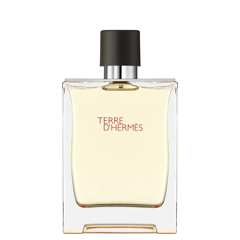 Hermes Terre d'Hermes 3.4oz EDT perfume bottle with orange and earthy design, displayed against a neutral background.