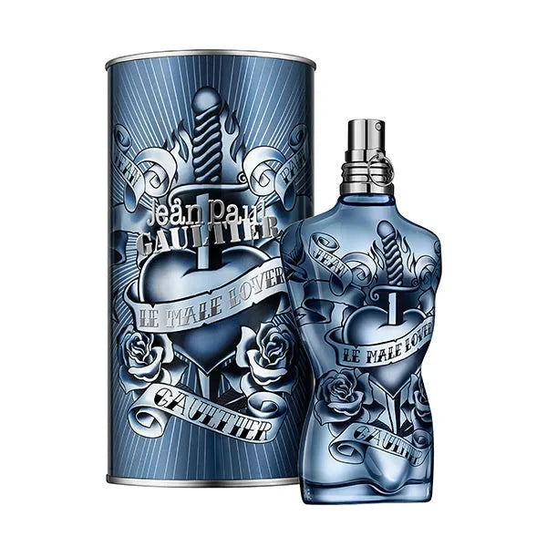 Jean Paul Gaultier Le Male Lover 4.2oz EDP perfume bottle from Pertinacia Perfume, limited edition fragrance with sleek design.