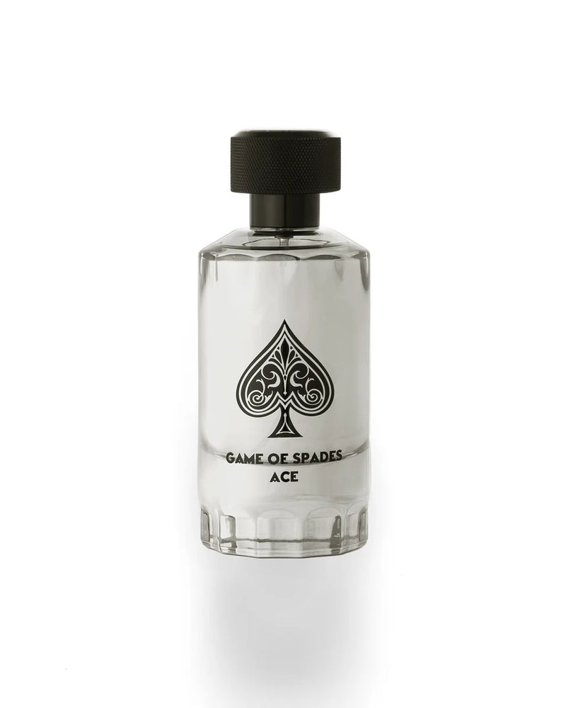 Jo Milano Game of Spades Ace parfum bottle, 3.4 oz, elegant black and gold design, luxurious fragrance for men and women
